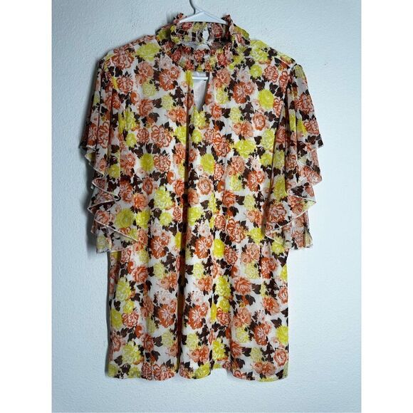 So It Is NWT Bohemian Turtleneck Romantic Floral Print White Yellow Top Size 2X - Picture 3 of 12